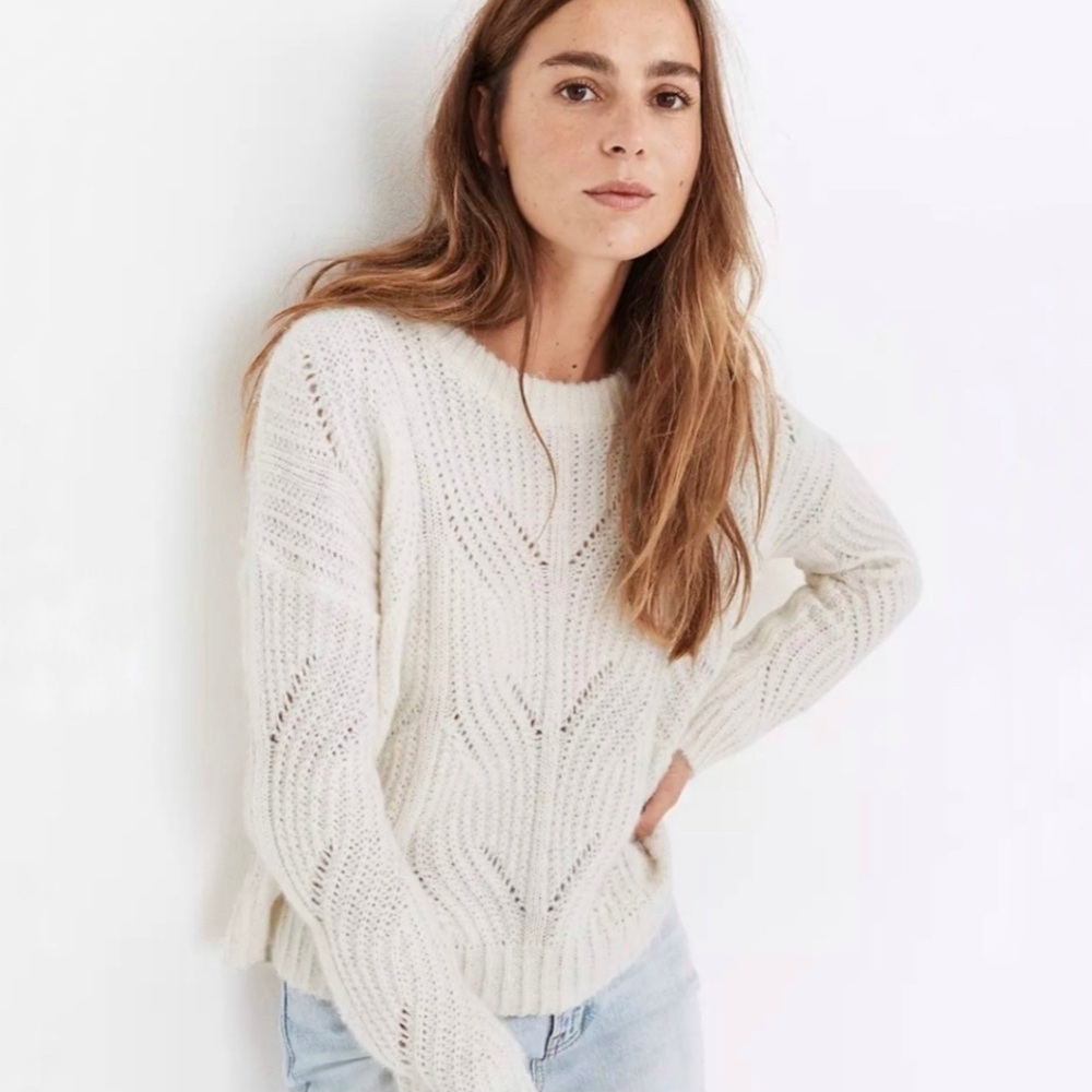 NEW Madewell Charley Pointelle Knit Alpaca Blend Sweater Antique Cream XS